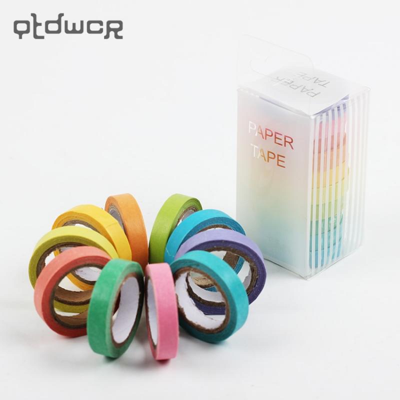 10PCS Rainbow Roll DIY Washi Sticky Paper Tape Masking Tape Self Adhesive Tape Scrapbooking