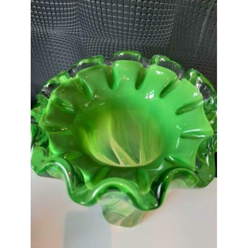 Luxe groene vaas glaskunst dik glas 34cm !