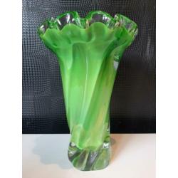 Luxe groene vaas glaskunst dik glas 34cm !