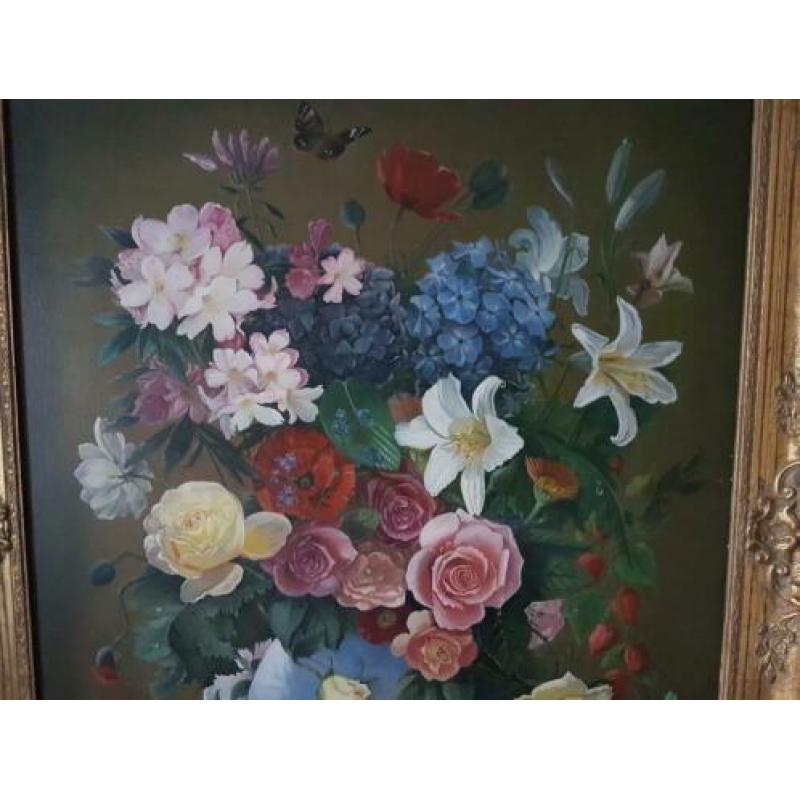 Antiek schilderij bloemen