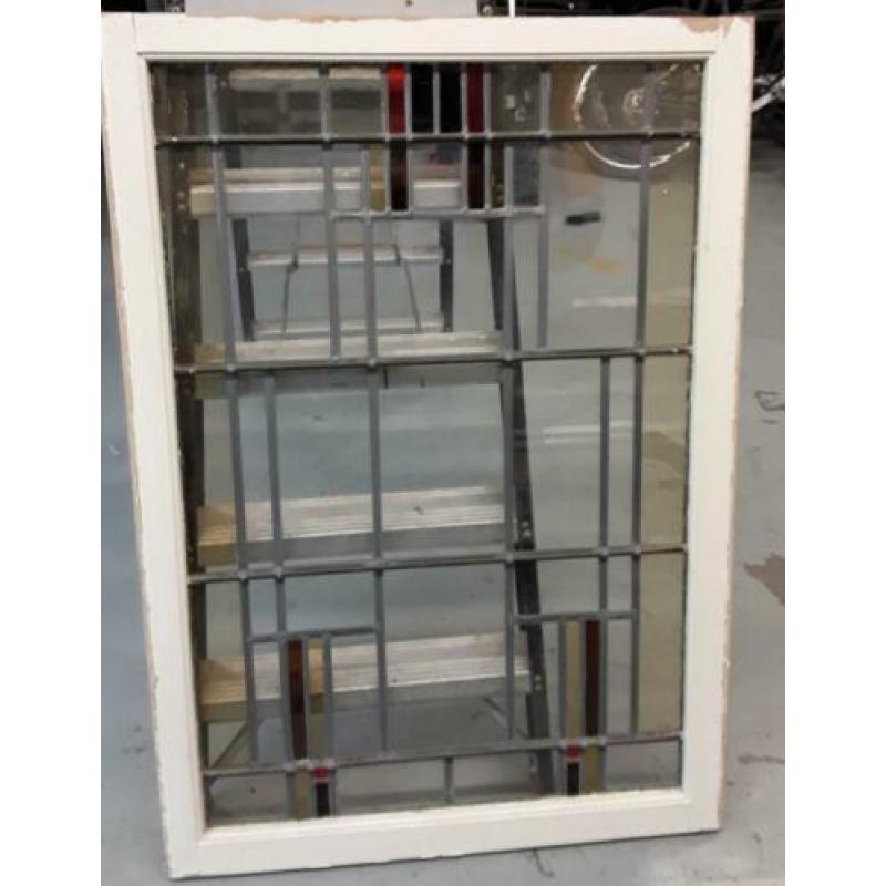 Art deco glas in lood raam. Breed 86 cm,lengte 123 cm