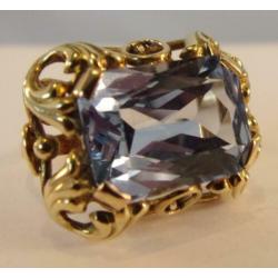 Echte Art Nouveau ring met blauwe Topaas, 14 karaat goud
