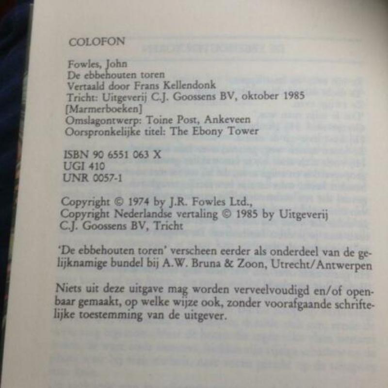 John Fowles: De Ebbehouten toren (1985, Marmerboeken)