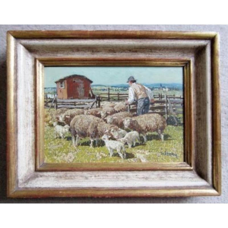 Peter Josef STRAHN 1904 - 1997==herder met schapen bij hut=