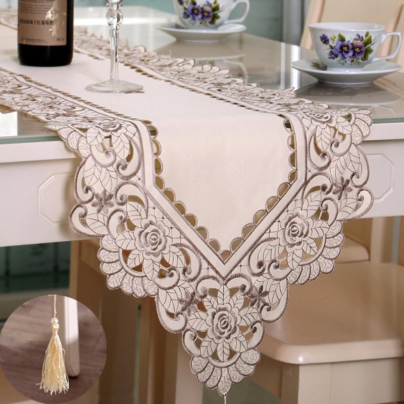 Rectangle Flower Table Runner Tablecloth With Tassel Wedding Party Festival Decor Mat