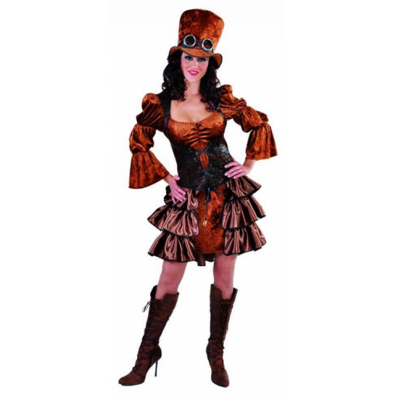 Bruine dames jurk met pofmouwen Carnavalskostuum winkel Fantasy en Sprookjes kostuums