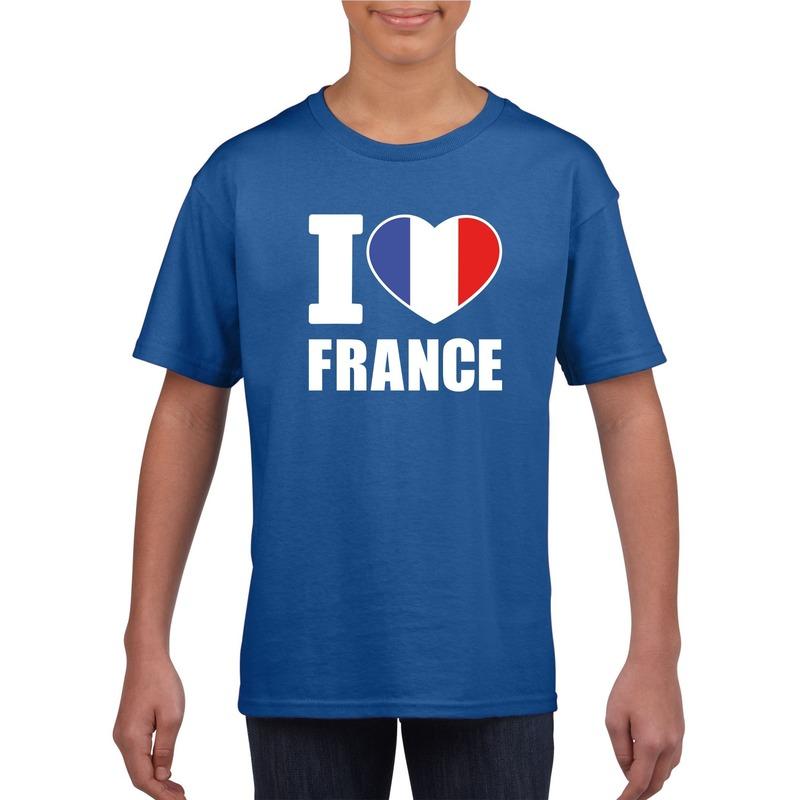Landen versiering en vlaggen Blauw I love Frankrijk fan shirt kinderen