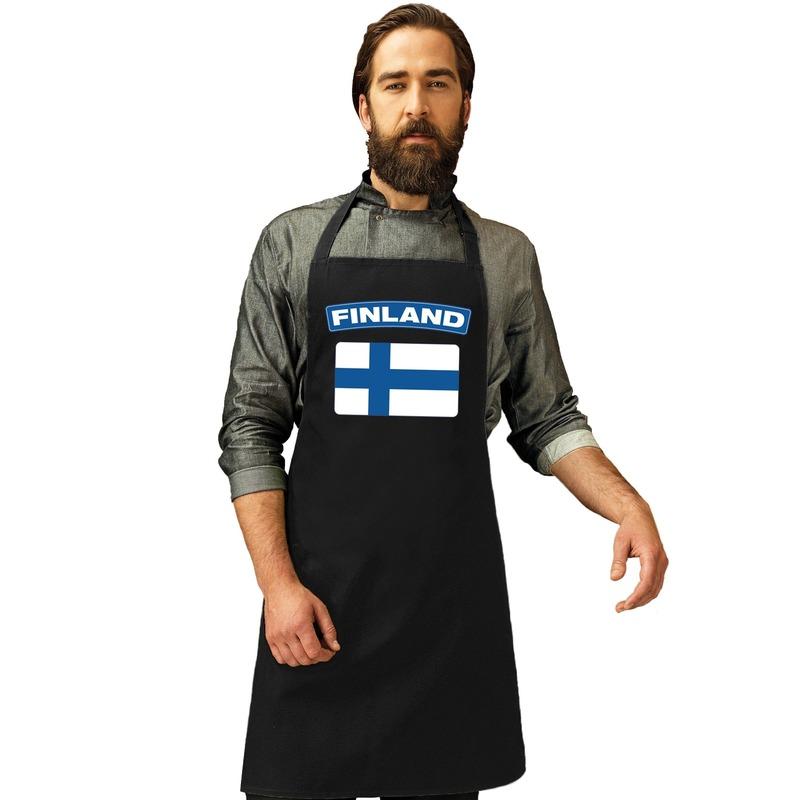 Finland vlag barbecueschort keukenschort zwart volwassenen Shoppartners Premier