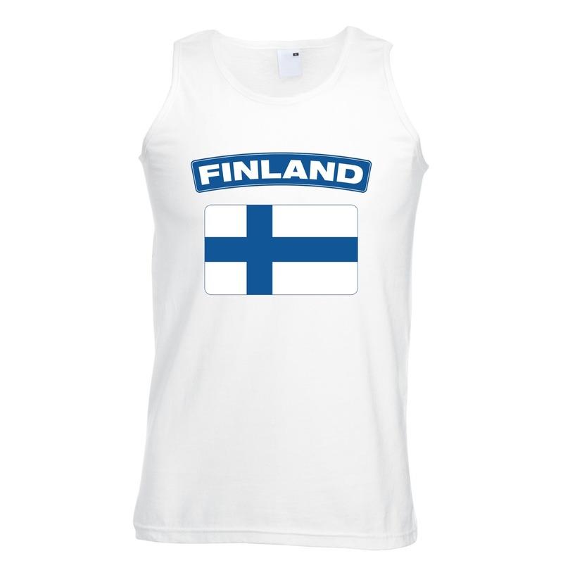 Landen versiering en vlaggen Shoppartners Singlet shirt tanktop Finse vlag wit heren